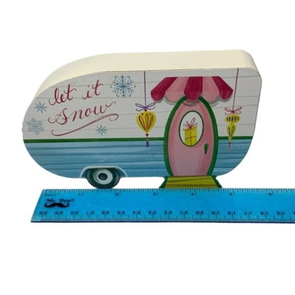 Christmas Camper Table Decor Wood Block Decoration Let it Snow Tropical - Picture 10 of 15